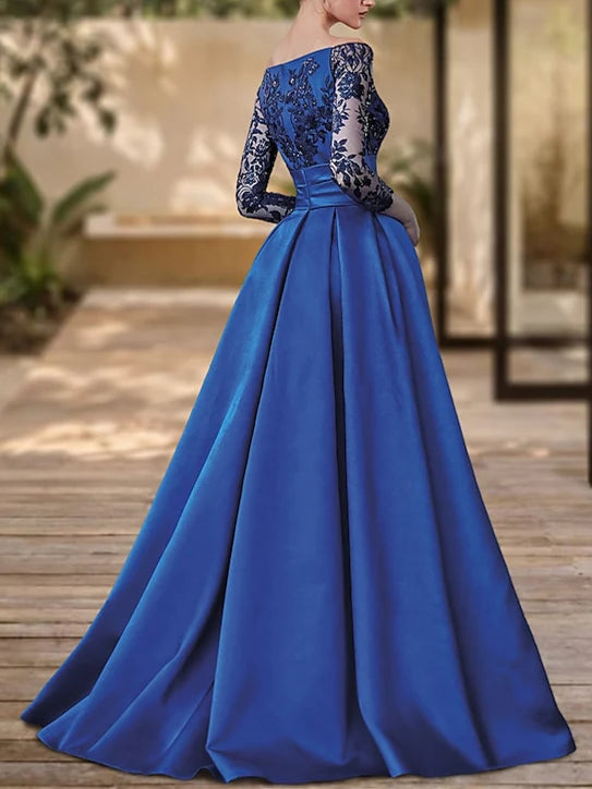 Formal Women's Dresses A-Line/Princess V-Neck Long Sleeves Floor-Length Evening Dresses with Slit Prom Dress Prom Dress Shops